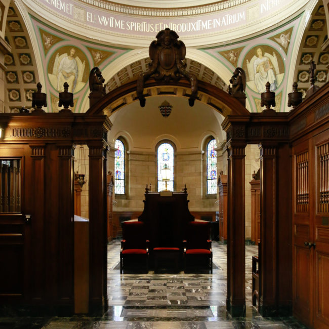The sacristy underwent extensive restoration of the tile and marble flooring and cabinetry.