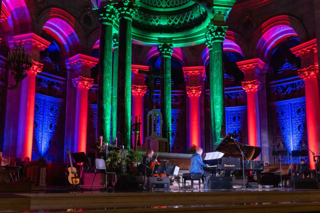 Seeing the architectural details of the Cathedral list in beautiful colors adds to the wonder of the season.